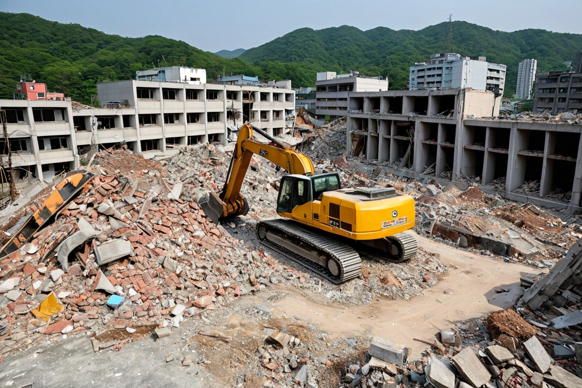 창원시 진해구 회현동 내부 철거 과정에서 비용 절감과 품질을 동시에 고려한 철거 작업 현장. 철거된 공간의 정리된 모습과 철거 장비가 철저하게 정리된 상태를 보여주는 자연스러운 장